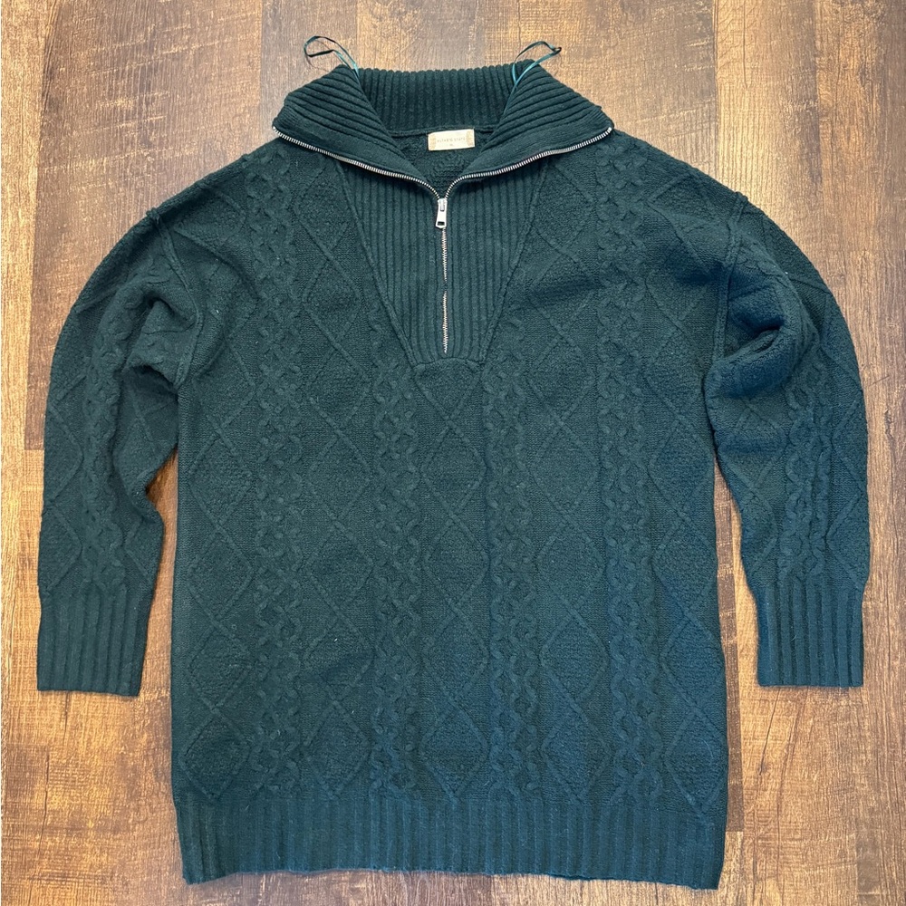 Altar'd State women’s Dark Green half zip cable knit Sweater